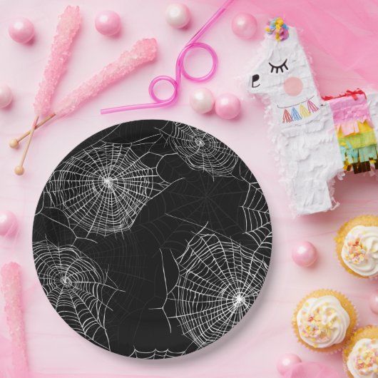 黒不気味白スパイダーウェブプリント紙プレート ペーパープレート (パーティー)