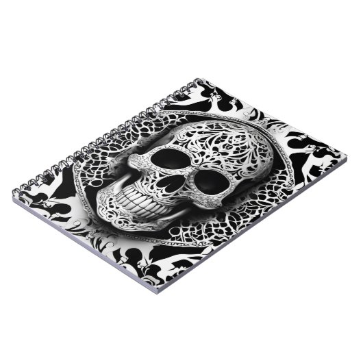 黒不気味白スマイルレーススカル ノートブック (左側)