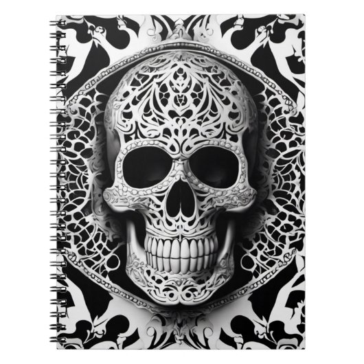 黒不気味白スマイルレーススカル ノートブック (正面)