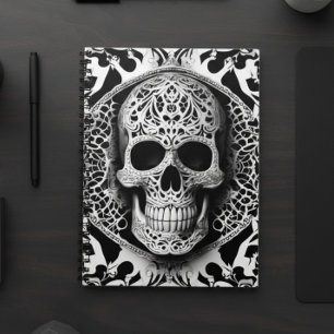 黒不気味白スマイルレーススカル ノートブック
