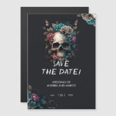 黒不気味紫スカルゴシック マグネット招待状 (正面/裏面)