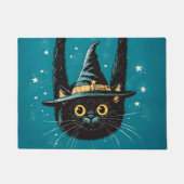 黒不気味飛んでいる猫の魔女 ドアマット (正面)