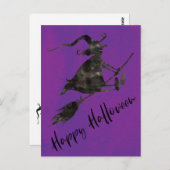 黒不気味魔女飛んでいるハッピーハローウィン ポストカード (正面/裏面)
