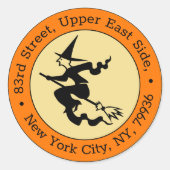 黒不気味魔女飛んでいるハロウィーン差出人住所 ラウンドシール (正面)