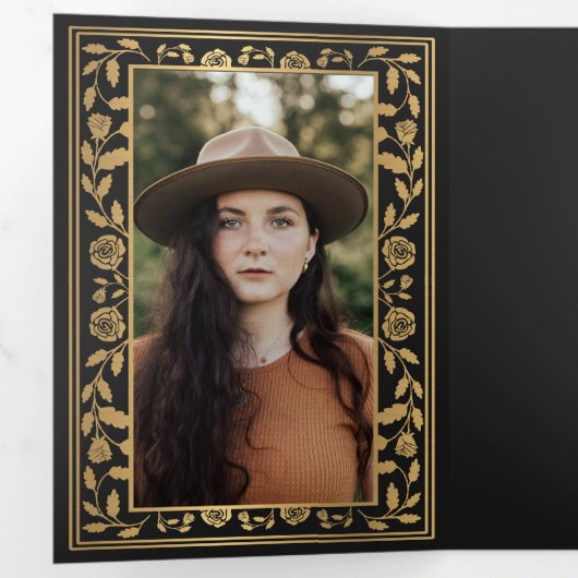 黒中世王室の刀写真卒業パーティー 三つ折り招待状 (内部最初)