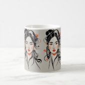 黒中国の線描ペンを持つ少女 コーヒーマグカップ (中央)