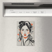 黒中国の線描ペンを持つ少女 マグネット (インサイチュ (食洗機))