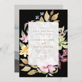 黒乾燥フローラ水彩画結婚像の写真 セーブザデート