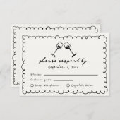 黒予測できな手描きヴィンヤ結婚ード 出欠カード (正面/裏面)