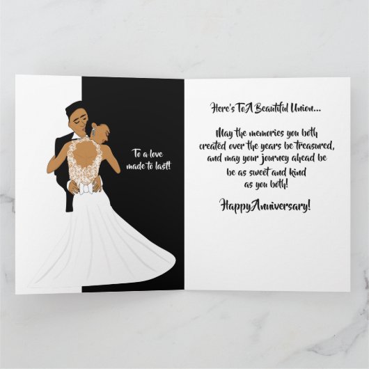 黒人と白人のアフリカ系アメリカ人カップル記念日 カード (内部)