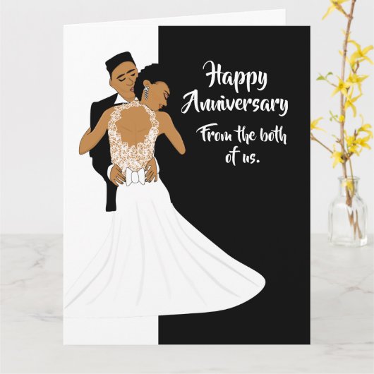 黒人と白人のアフリカ系アメリカ人カップル記念日 カード (黄色い花)