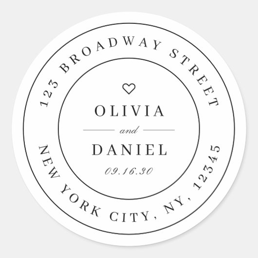 黒人と白人のミニマリストカップルの差出人住所 ラウンドシール (正面)