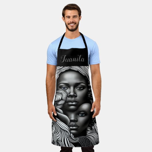 黒人と白人の抽象芸術アフリカ系アメリカ人女性 エプロン (着用した状態)