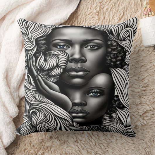 黒人と白人の抽象芸術アフリカ系アメリカ人女性 クッション (ブランケット)