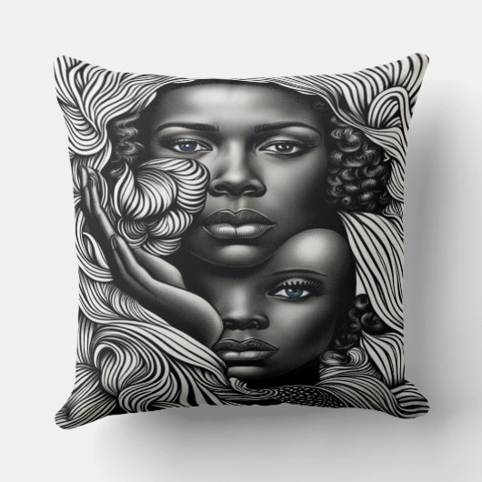 黒人と白人の抽象芸術アフリカ系アメリカ人女性 クッション (裏面)