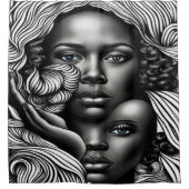 黒人と白人の抽象芸術アフリカ系アメリカ人女性 シャワーカーテン (正面)