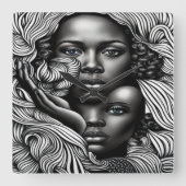 黒人と白人の抽象芸術アフリカ系アメリカ人女性 スクエア壁時計 (正面)