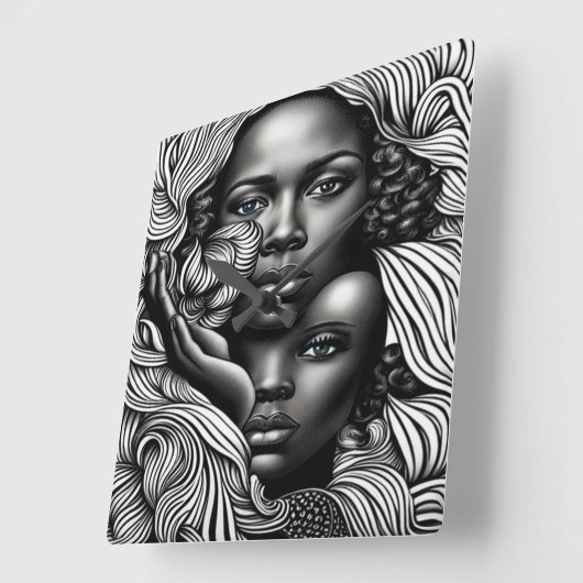 黒人と白人の抽象芸術アフリカ系アメリカ人女性 スクエア壁時計 (傾斜)