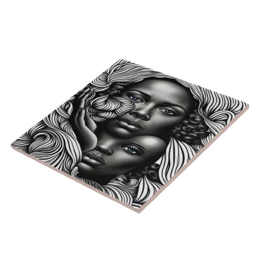 黒人と白人の抽象芸術アフリカ系アメリカ人女性 タイル (側面)