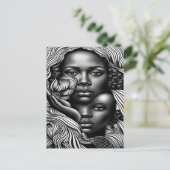 黒人と白人の抽象芸術アフリカ系アメリカ人女性 ポストカード (スタンド正面)