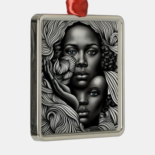 黒人と白人の抽象芸術アフリカ系アメリカ人女性 メタルオーナメント (右)