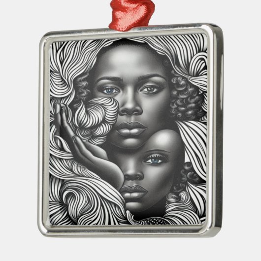 黒人と白人の抽象芸術アフリカ系アメリカ人女性 メタルオーナメント (左)