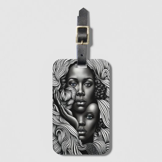 黒人と白人の抽象芸術アフリカ系アメリカ人女性 ラゲッジタグ (正面縦)