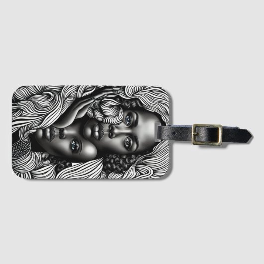 黒人と白人の抽象芸術アフリカ系アメリカ人女性 ラゲッジタグ (正面横)