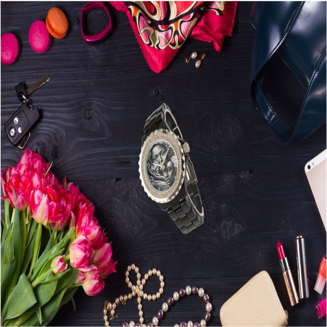 黒人と白人の抽象芸術アフリカ系アメリカ人女性 腕時計 (クリエイターアップロード済み)