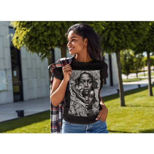 黒人と白人の抽象芸術アフリカ系アメリカ人女性 Tシャツ