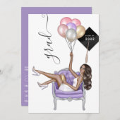 黒人と紫のアフリカ系アメリカ人の女子卒業 招待状 (正面/裏面)