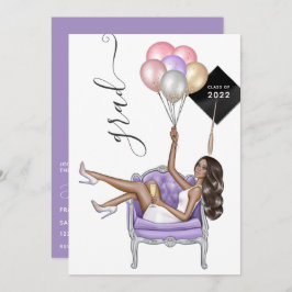黒人と紫のアフリカ系アメリカ人の女子卒業 招待状