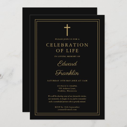 黒人と金ゴールドの生活お祝い 招待状 (正面/裏面)