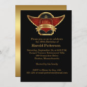 黒人と金ゴールドの100歳誕生日パーティーの招待 招待状 (正面/裏面)