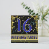 黒人と金ゴールドの16歳の誕生日パーティー 招待状 (スタンド正面)
