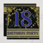 黒人と金ゴールドの18歳の誕生日パーティー 招待状 (正面/裏面)