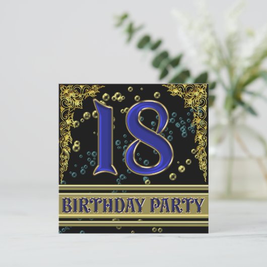 黒人と金ゴールドの18歳の誕生日パーティー 招待状 (スタンド正面)