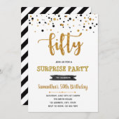 黒人と金ゴールドの50歳の誕生日パーティーへの招待 招待状 (正面/裏面)