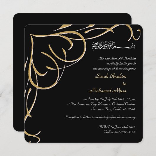 黒人と金ゴールドムス結婚リム 招待状 (正面/裏面)