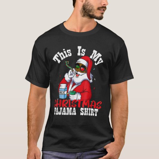 黒人のアフリカ系アメリカ人のサンタクロース クリスマスパジャマ Tシャツ (正面)