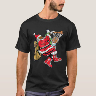 黒人のアフリカ系アメリカ人のサンタクロース バスケットボール クリ Tシャツ