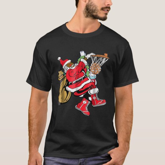 黒人のアフリカ系アメリカ人のサンタクロース バスケットボール クリ Tシャツ (正面)