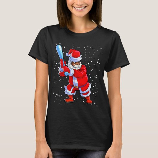 黒人のアフリカ系アメリカ人のサンタクロース 野球 アフロC Tシャツ (正面)