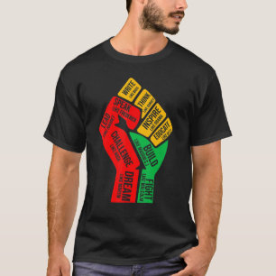 黒人のインスパイア指導者の力、拳、黒の法師 Tシャツ