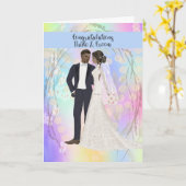 黒人のカップルへの結婚祝い カード (黄色い花)