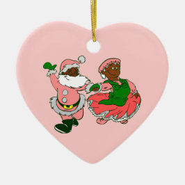 黒人のサンタクロースの妻 ピンクのクリスマス セラミックオーナメント