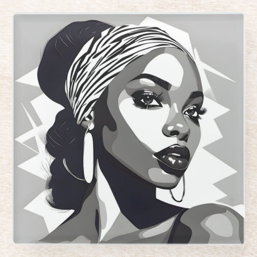 黒人のポートレート ガラスコースター (正面)