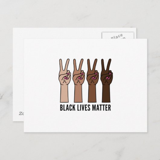 黒人の命が問題になり、女性の手が平和の印を持つ ポストカード (正面/裏面)