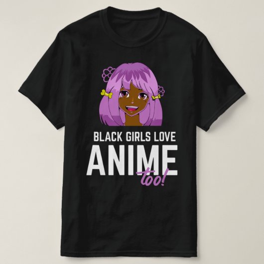 黒人の女の子がアニメを愛し過ぎるアフリカ系アメリカ人 Tシャツ (デザイン正面)