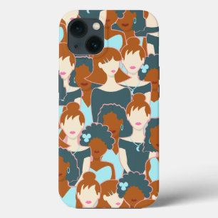 黒人の女の子と白人の女の子がつながったシームレスなパターン iPhone 13ケース